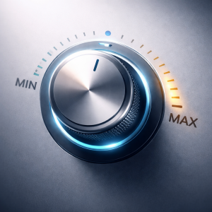 Close-up of a control dial representing an internal range that regulates repeated outcomes in money, career, and life patterns