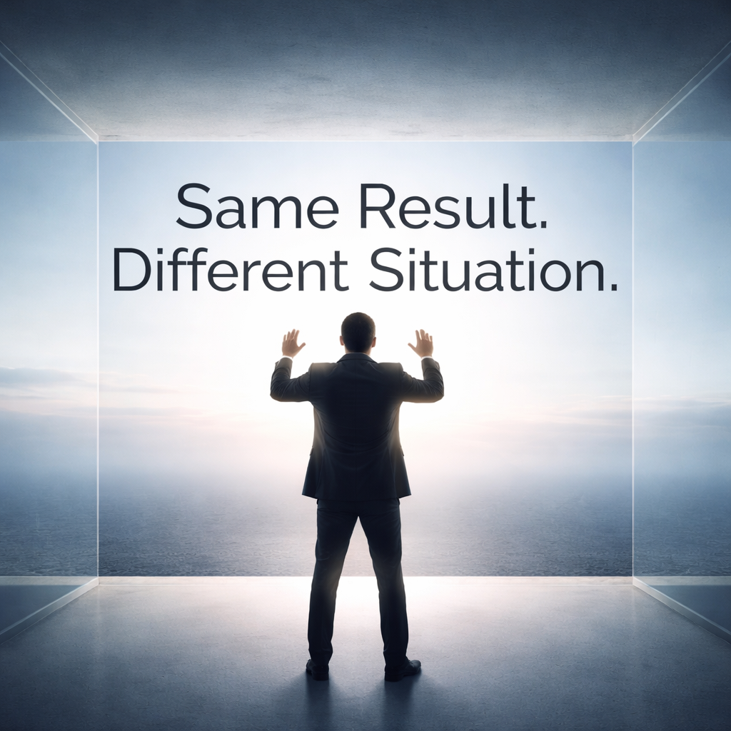 Person standing against an invisible glass ceiling representing repeated financial patterns and unseen limits