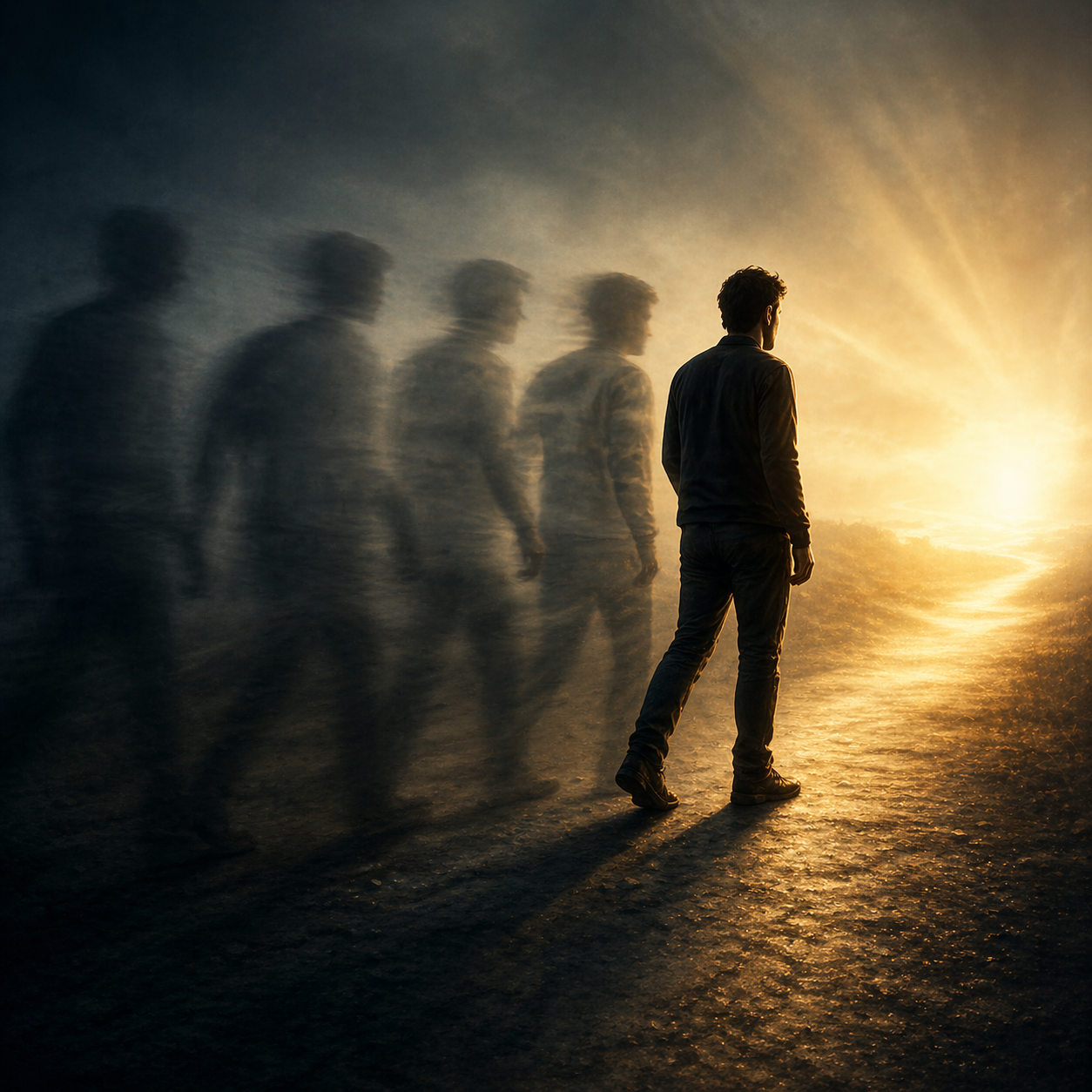 Blurred repeating figure showing subconscious patterns before awareness