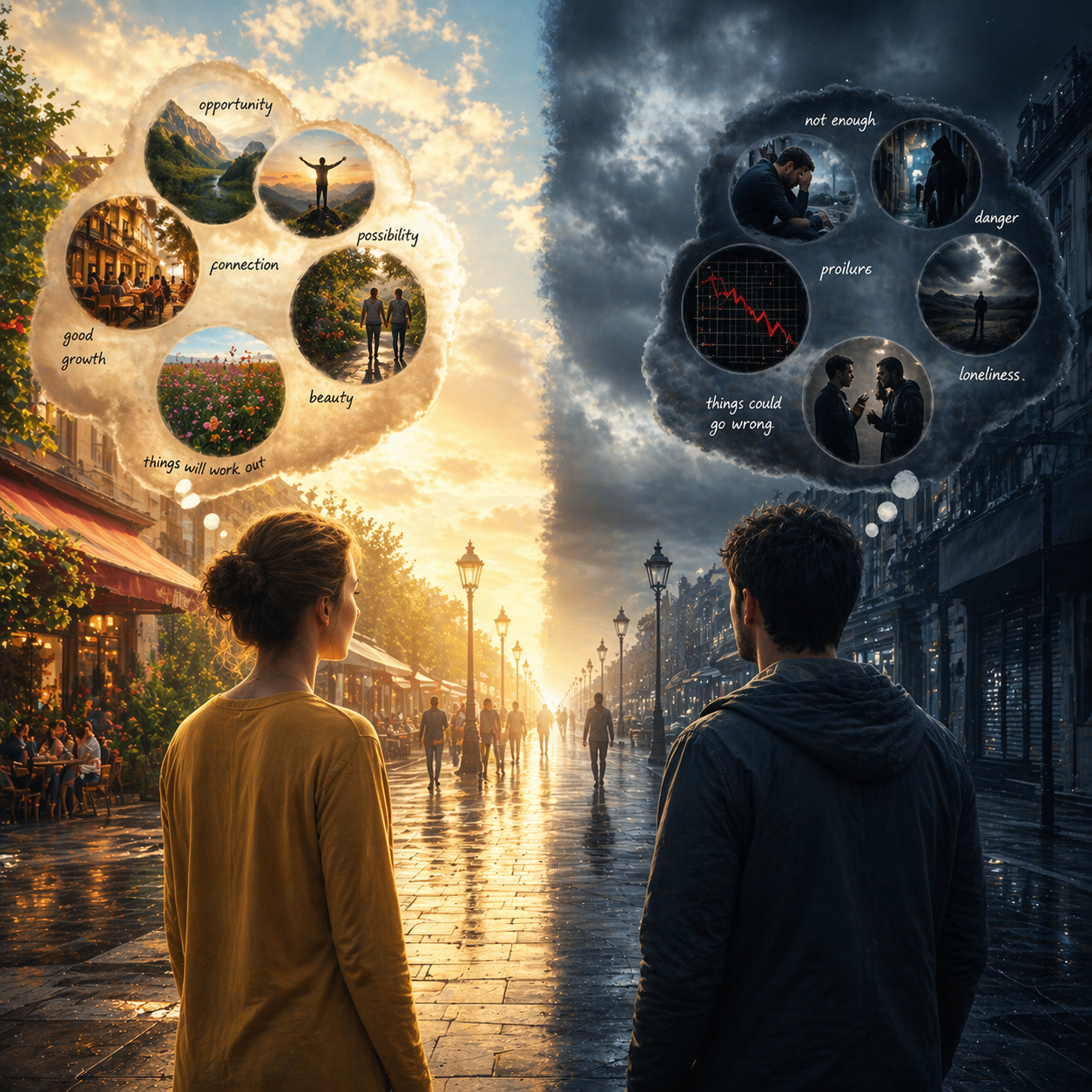 two people seeing the same situation differently perception concept