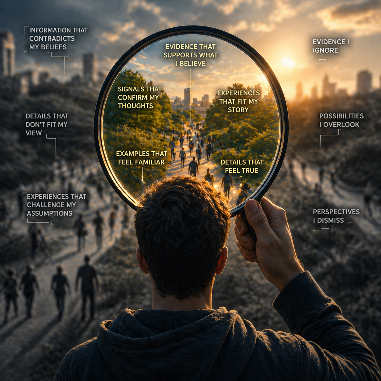 person viewing reality through selective perception filter