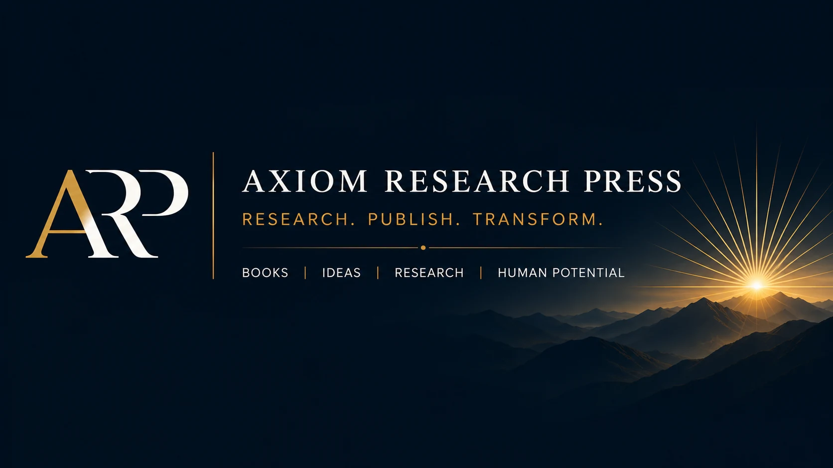 Axiom Research Press banner featuring the ARP logo with the tagline "Research. Publish. Transform." representing books, ideas, research, and human potential.